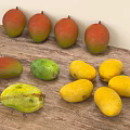 Fresh Mangoes Red Green And Yellow Displayed On Wooden Table