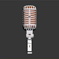 Vintage Microphone Classic Design With Red Silver Grille And Metallic Stand
