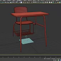 Wooden Desk With Brown Chair Metal Frame And Under Seat Wire Basket
