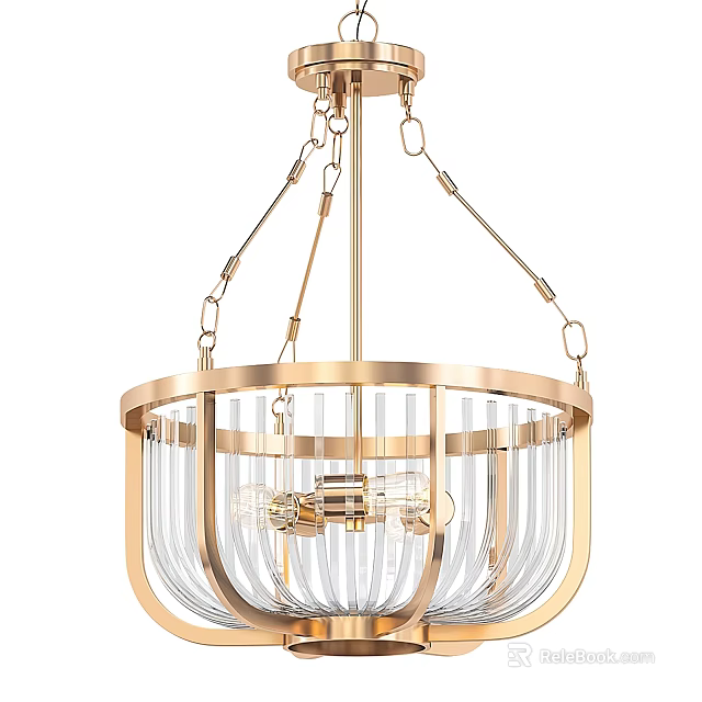 Modern Gold Frame Chandelier with Transparent Glass Shade and Hanging Chains 3d model 