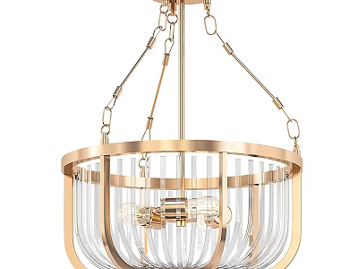 Modern Gold Frame Chandelier with Transparent Glass Shade and Hanging Chains 3d model