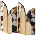Modern Geometric Wall Decor With Golden Frames Arched Design Black White Brown Patterns 3d model