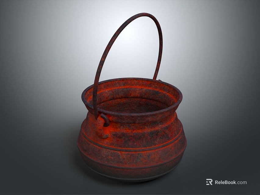 Rustic Red Metal Household Bucket With Curved Handle And Classic Design 3d model 