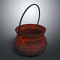 Rustic Red Metal Household Bucket With Curved Handle And Classic Design
