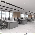 Modern Public Office Area With Marble Reception Desk Office Desks And Floor To Ceiling Windows