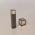 Two Square Shaped Outdoor Lights With Different Heights And Illuminated Stripe Design Lamp Posts