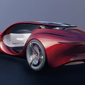 Red Futuristic Concept Car With Sleek Design Open Doors Transparent Roof And White Seats
