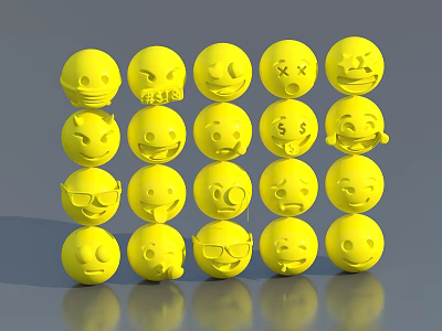 Yellow Emoji Decorative Ornament Set With Various Facial Expressions For Home Decor 3d model