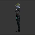 Game Movie Character 3D Model With Detailed Helmet Silver Armor Blue Patterned Outfit Arms Outstretched