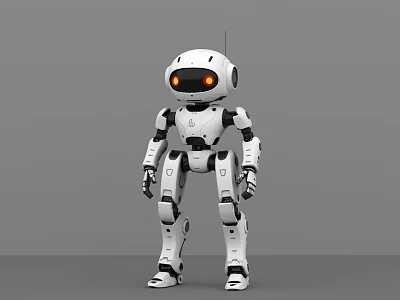 Smart Machine Humanoid Robot With White Body Orange Eyes And Black Joints 3d model
