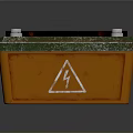 Car Battery With Orange Green Casing Black Top Cover Silver Terminals And Lightning Symbol