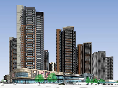 Modern Commercial Street With High Rise Buildings Retail Stores And Glass Facade 3d model