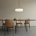 Modern Dining Table Set With Marble Tabletop Brown Chairs And Pendant Light 3d model