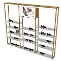 Modern Retail Display Shelf with Multiple Layers for Shoes and Advertising Board