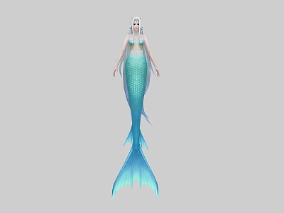 Detailed Fantasy Mermaid With Blue Scaled Long Tail And Female Upper Body 3d model