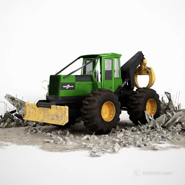 Green Functional Construction Vehicle With Large Tires Front Loader And Debris Cleanup 3d model