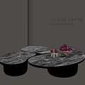 Modern Marble Coffee Table with Three Oval Sections and Fruit Decor on Top 3d model