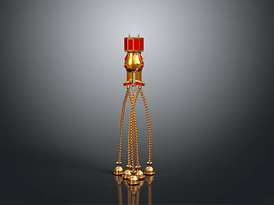 Golden Red Decorative Ornament Design With Hanging Chains And Small Bells 3d model