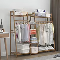 Bamboo Clothes Rack Organizing Clothes And Storage Boxes 3d model