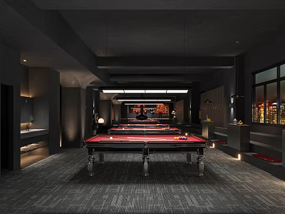 Modern Billiard Room Interior Design With Pool Tables And Stylish Lighting Fixtures 3d model