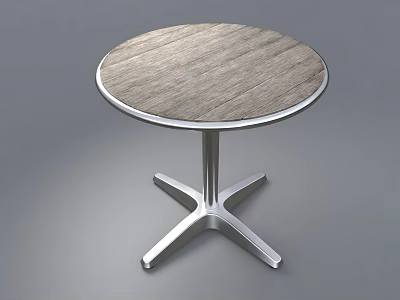 Round Side Table With Wooden Tabletop And Silver Metal Cross Base 3d model