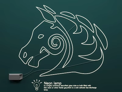 Sleek Neon Lighting Fixture With Horse Head Line Design For Artistic Home Decor 3d model