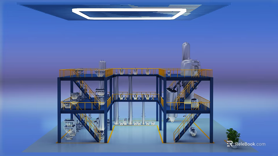 Industrial Equipment Facility With Multi tier Platform Staircase And Piping System 3d model 