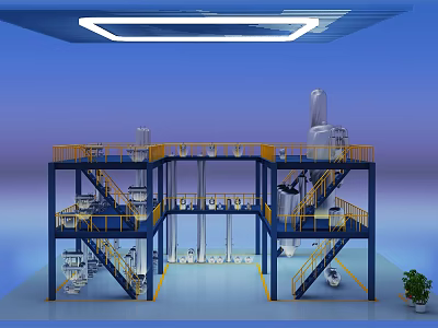 Industrial Equipment Facility With Multi tier Platform Staircase And Piping System 3d model