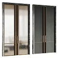 Modern Double Doors Design Featuring Glass Panels Dark Wooden Frames And Metal Strips