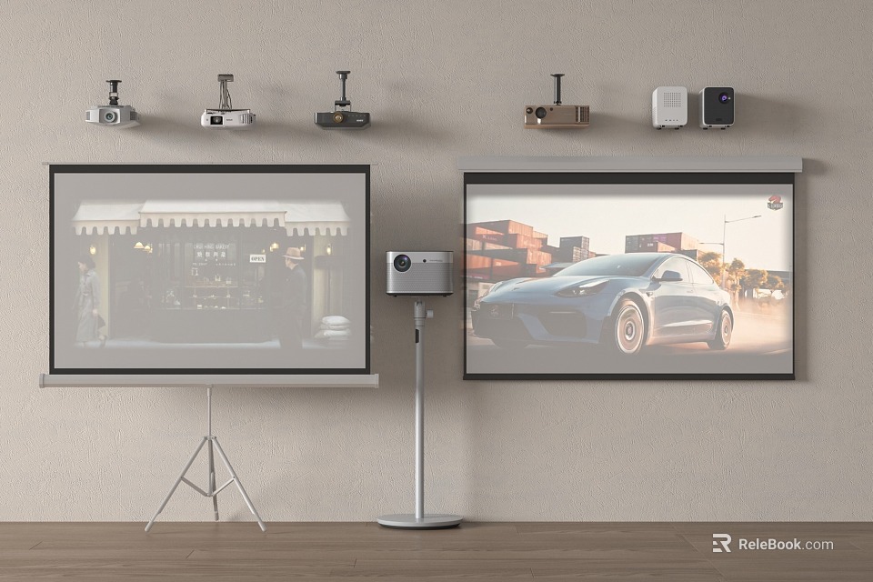 Projection Surveillance System Setup With Wall Mounted Cameras And Projection Screens 3d model 