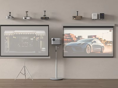 Projection Surveillance System Setup With Wall Mounted Cameras And Projection Screens 3d model