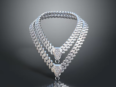 Shiny Silver Layered Necklace With Intricate Chain Links And Decorative Design 3d model