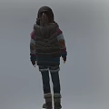 Game Movie Character Wearing Striped Hoodie Puffer Vest And Scarf With Jeans Boots