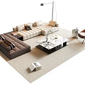 Modern Sofa and Coffee Table Set With Brown Beige Upholstery Marble Top And Accent Chair