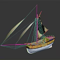 Wooden Sailing Boat Model With White Hull Beige Sails And Yellow Upper Structure