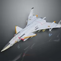 Navy Fighter Jet In White With Yellow Red Accents And Mounted Missiles