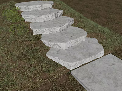 Natural Stone Stepping Stones Walkway Through Lush Green Grass Garden Area 3d model