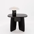 Modern Black Side Table With Unique Leg Design And White Shade Table Lamp 3d model