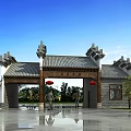 Chinese-style gate, ancient gate 3d model