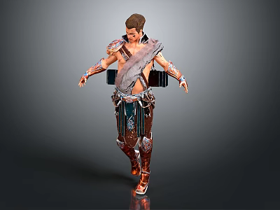 Game And Movie Character Male Warrior With Leather Armor Detailed Costume And Dynamic Stance 3d model