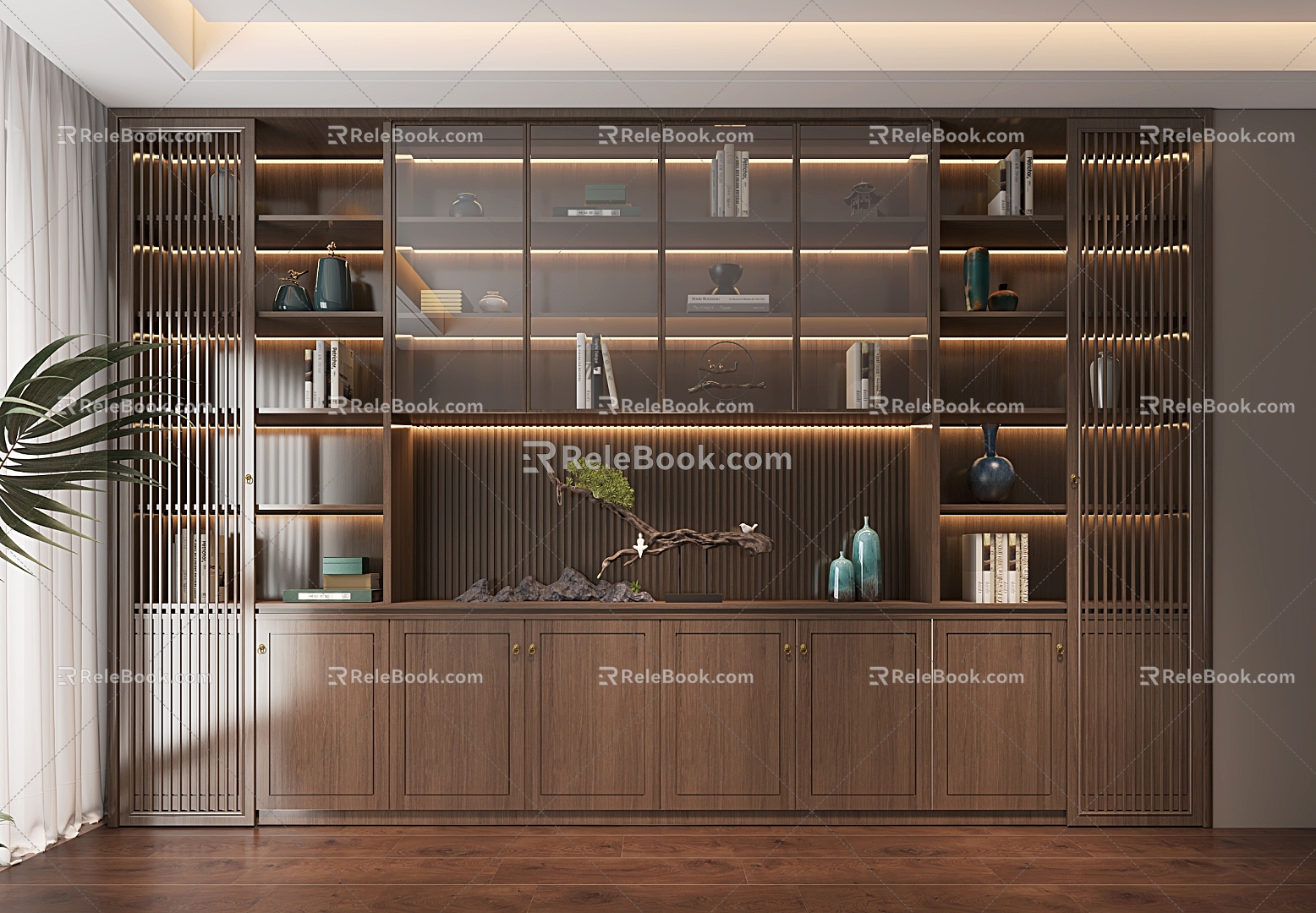 New Chinese style glass bookcase 3d model