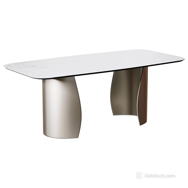 Modern Dining Table With White Sleek Tabletop And Unique Curved Metal Legs Design 3d model 