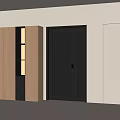 Modern Interior Design With Dark Slatted Door And Light Wooden Cabinet