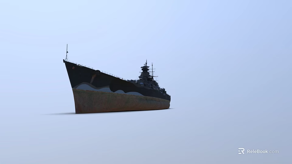 Vintage Warship With Dark Upper Hull Weathered Lower Section Against Clear Blue Sky 3d model 