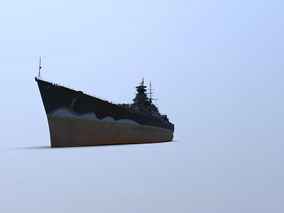 Vintage Warship With Dark Upper Hull Weathered Lower Section Against Clear Blue Sky 3d model