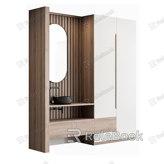 Washbasin Bathroom Supplies Solid Wood Bathroom Cabinet Washbasin Mirror model