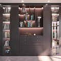 Modern Bookcase Design With Glass Doors LED Lighting Shelves Drawers And Decorative Items