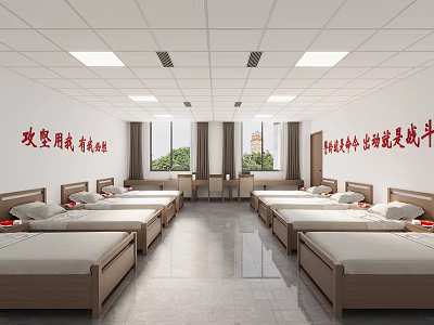 School Dormitory Interior With Beds Desks Chairs And Windows For Young Students Life Skills Development 3d model