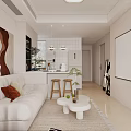 Cozy Light Colored Apartment With Bed Sofa Coffee Table And Art