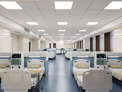 Hospital Ward Interior Featuring Multiple Beds Medical Equipment And Ceiling Lighting 3d model